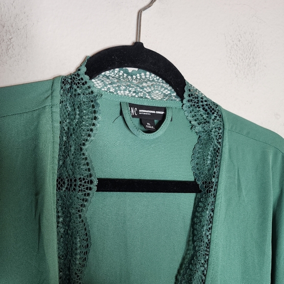 NWT Macy's I.N.C. International Concepts Green Lace Trim Short Robe XL - Picture 12 of 14
